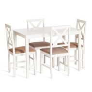 Обеденный комплект Хадсон (стол + 4 стула)/ Hudson Dining Set дерево гевея/мдф, стол: 110х70х75см/стул: 44х42х89см, ivory white (слоновая кость), ткань кор.-зол_