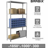 Стеллаж металлический BRABIX "MS Plus-185/30-4", 1850х1000х300 мм, 4 полки, регулируемые опоры, 291104, S241BR153402